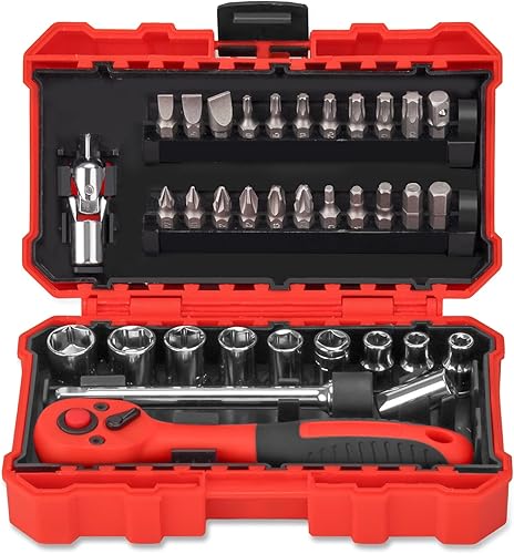 Miniatura 7 de Juego de 35 llaves de trinquete de 1/4 de pulgada, mini llave de trinquete con juego de llaves métricas y barra de extensión para reparación