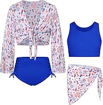 GRACE KARIN Mädchen Badeanzug Vierteiliges Set Bikini Set zum Binden Vorne Tankini Badeanzug Schwimmanzug
