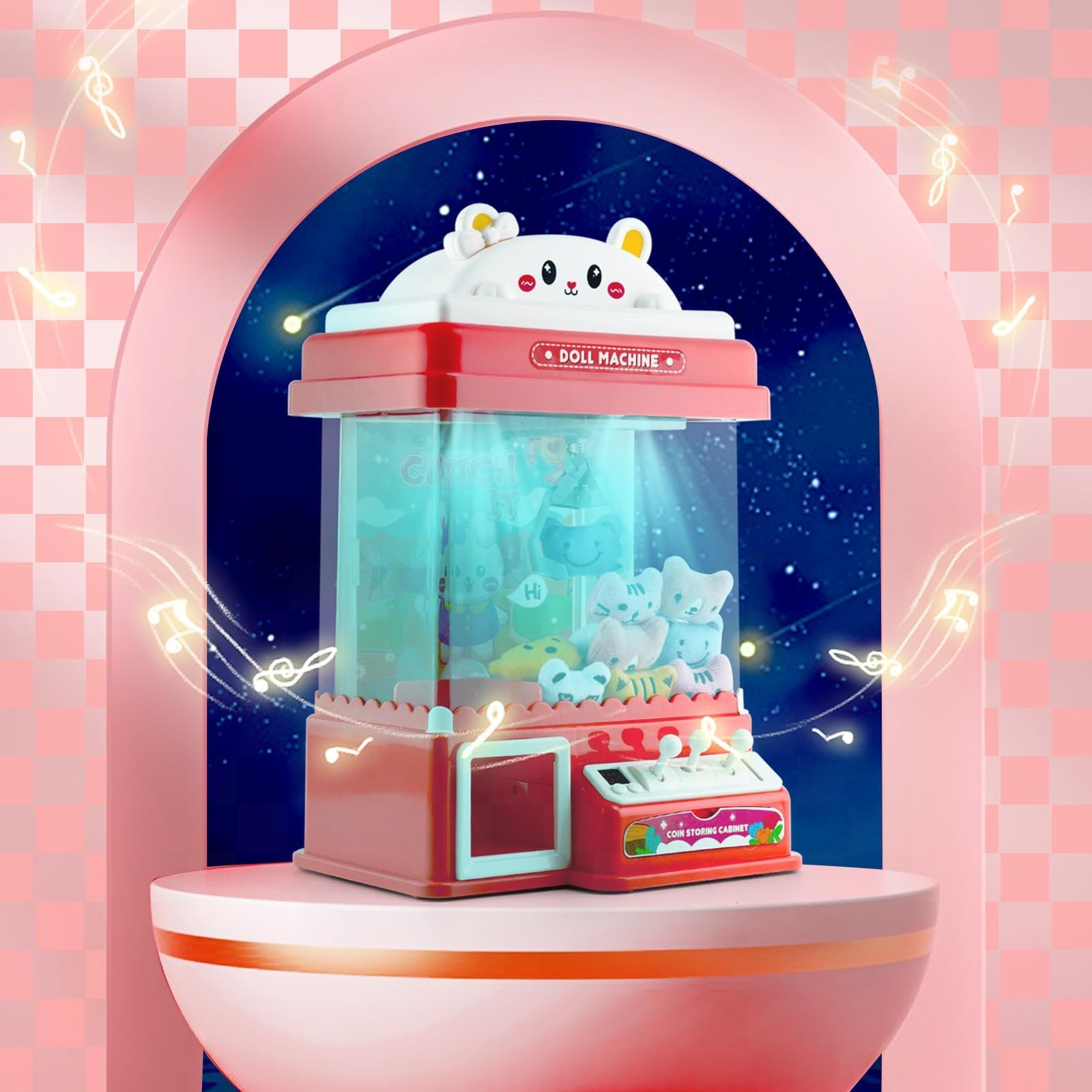 Mini Candy Doll Grabber Machine Gachapon Grabber Candy Grabber Machine con Empujadores De 20 Piezas Y MáQuina De Brazo Agarrador, Juguetes De Peluche, MáQuina De Garras para NiñOs