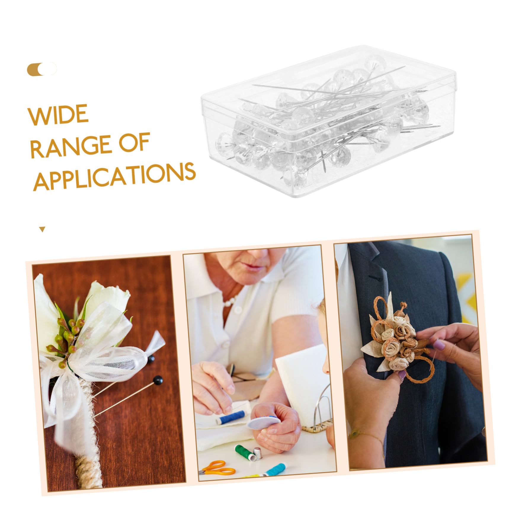 ERINGOGO Floral Pins for Flower Arrangements 50pcs Large Diamond Pins Sewing Locating Pin Plastic Case
