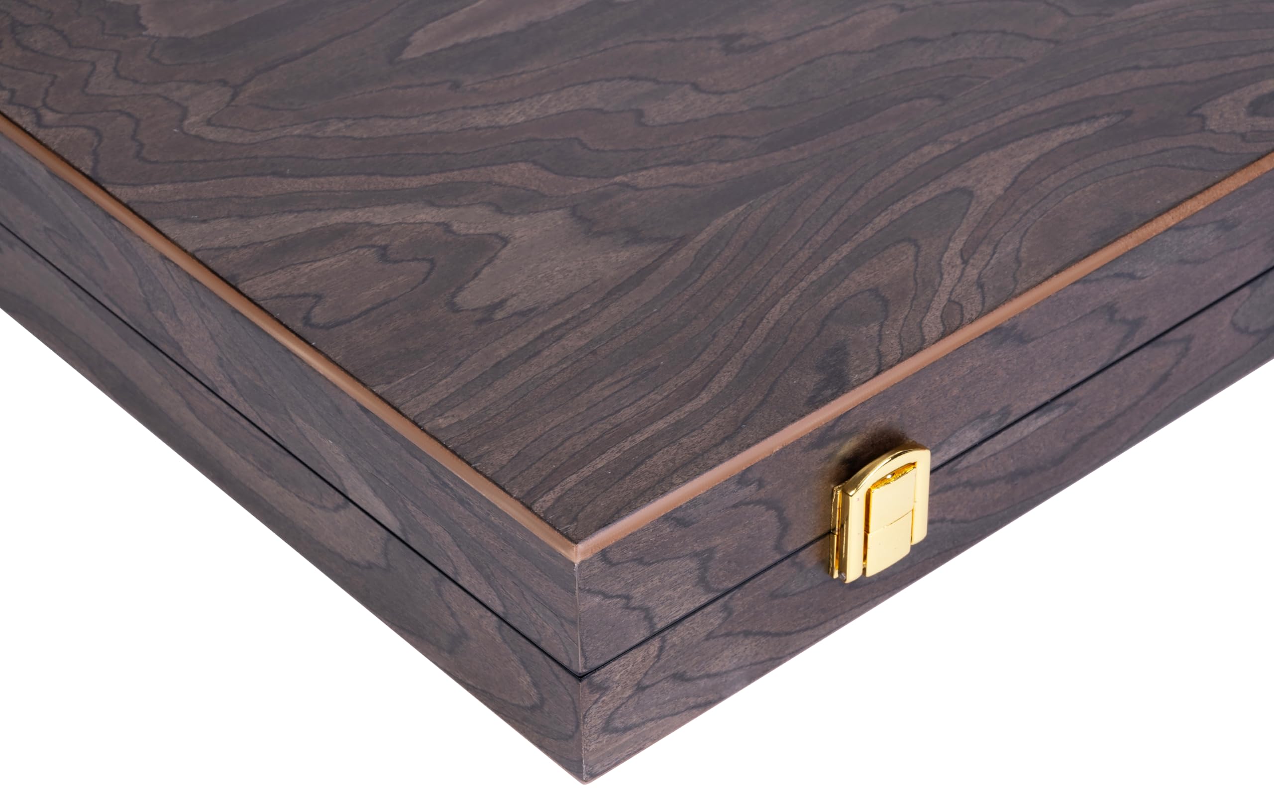 Engelhart - 250547 - Juego de Backgammon de Lujo 18” con Chapa de Nogal barnizada, Cierre metálico, Dados y fichas nacaradas, Vasos de Madera, 2 Jugadores, Reglas Incluidas, Desde 6 años