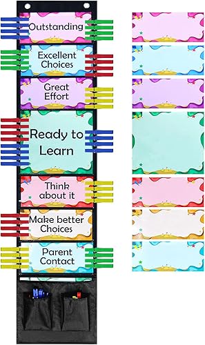 Ranslen Tabla de clips de comportamiento estudiantil para gestión de aulas, tabla de bolsillo de recompensa, para colgar tablón de anuncios creativo
