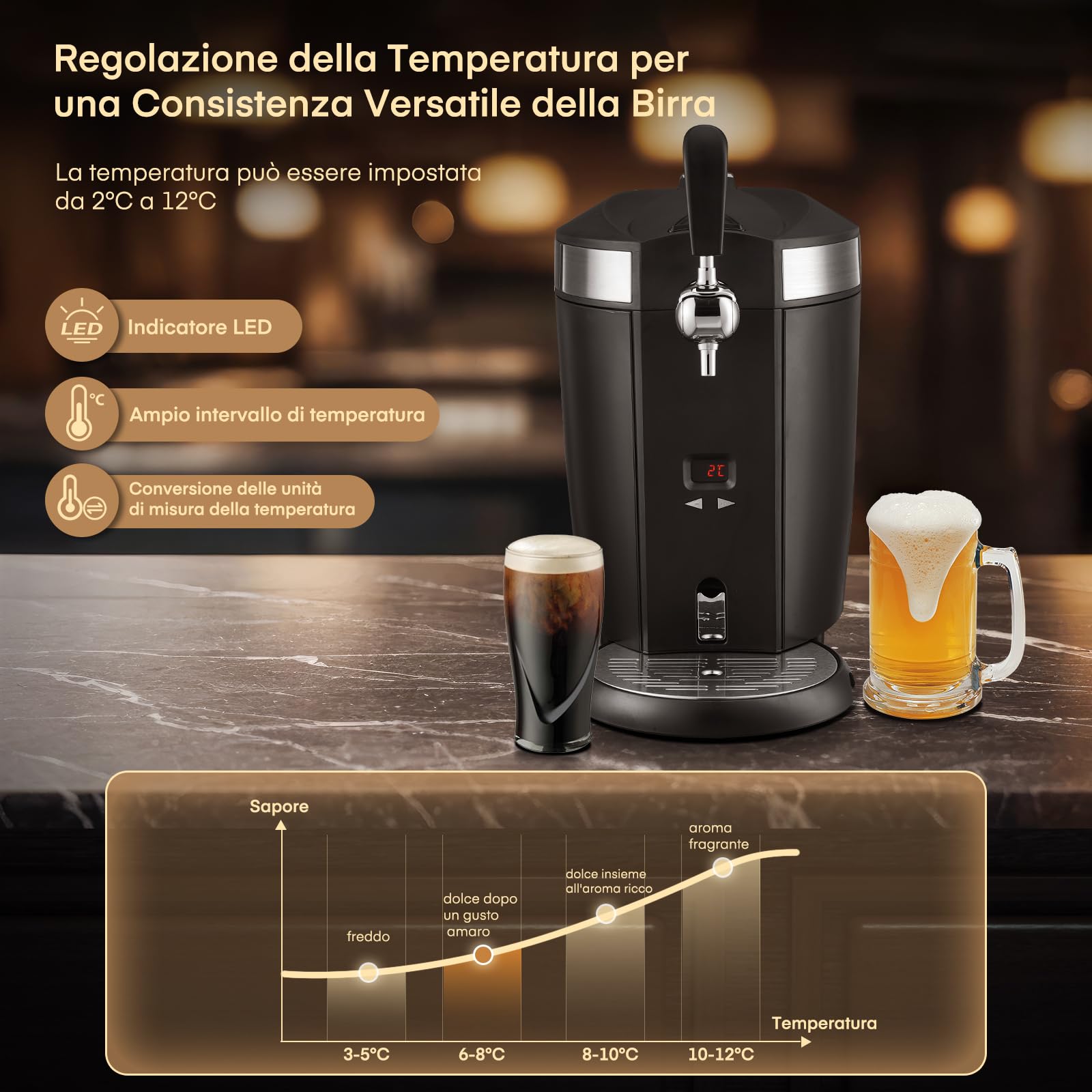 Spillatore di Birra, Impianto di spillatura per birra, Spillatore di Birra, Compatibile con Fusti Universali Pressurizzati/non Pressurizzati da 5L
