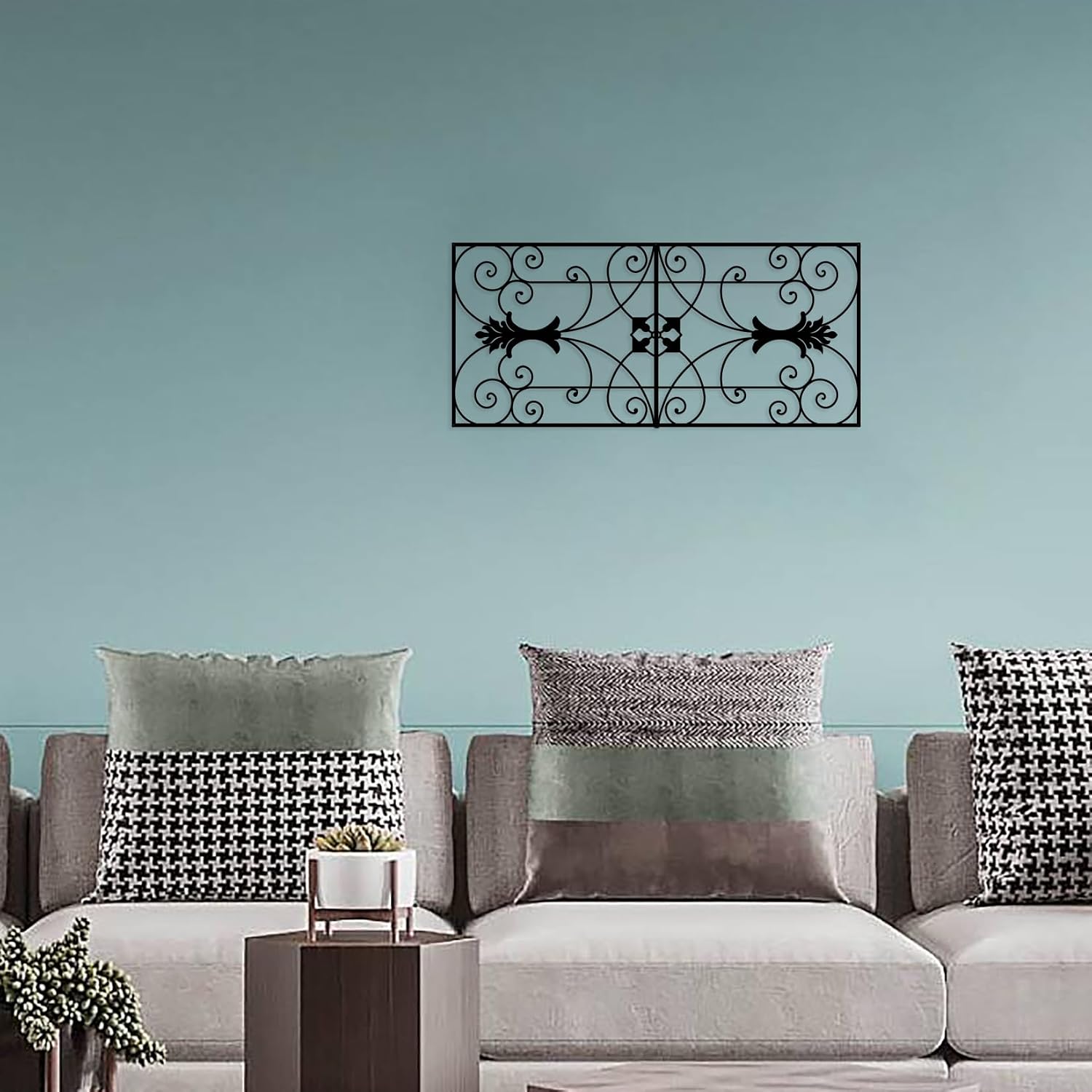 DUOOLN Abstract Metal Scroll Wall Art, 2Pcs Black Modern Iron Geometric Hanging Sign, Minimalist Single Line Art Wall Décor Sculptures , Living Room Bedroom Bathroom Office Farmhouse Accent Decor-25.9*12in