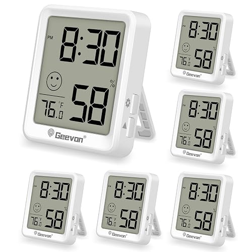 Geevon 6-Pack Mini Indoor Thermometer Hygrometer with Time