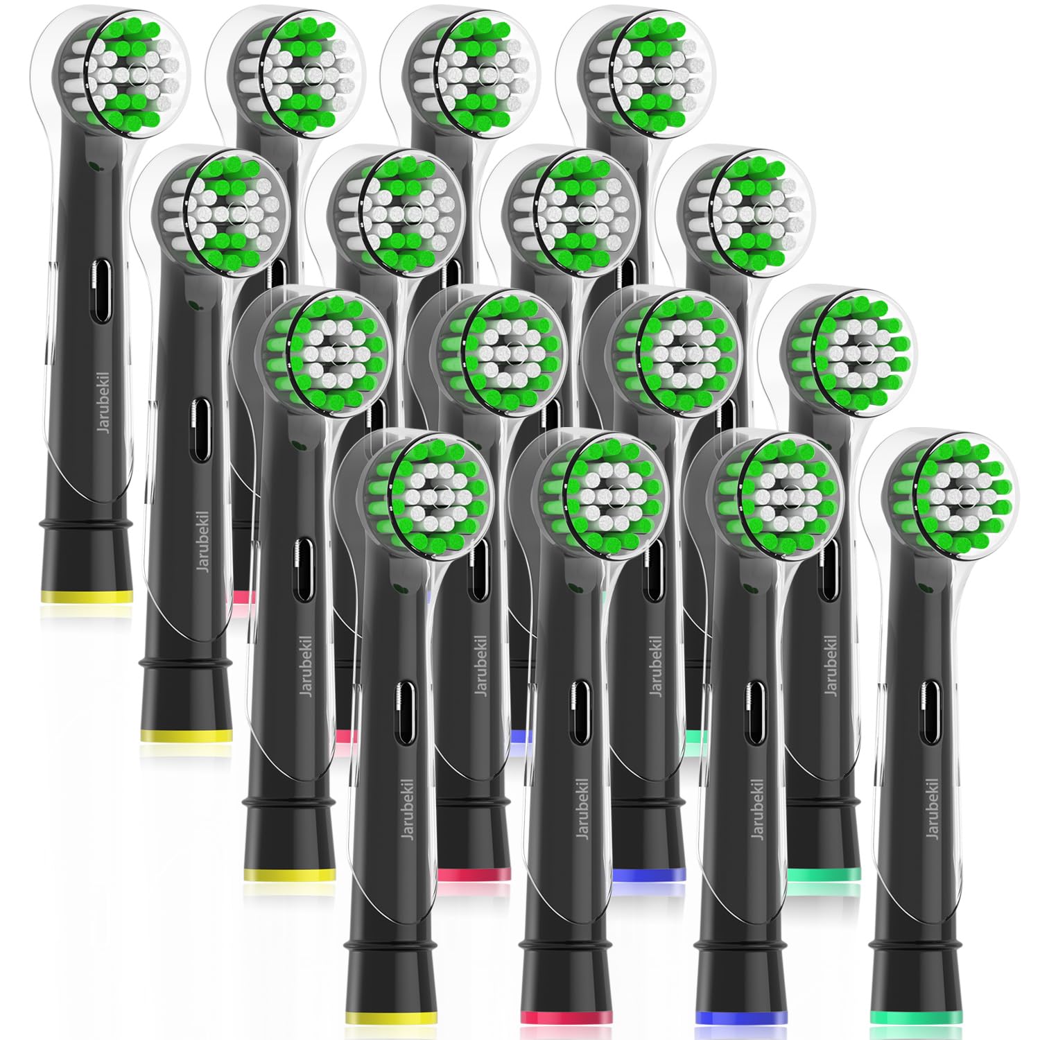 Cabezal de cepillo de dientes con tapa compatible con Oral B Pro 1 3 Junior Kids Vitality Pro Pro-Expert cepillo de dientes eléctrico 4 Sensitive 4 Precision (16 negro, 16 negro)