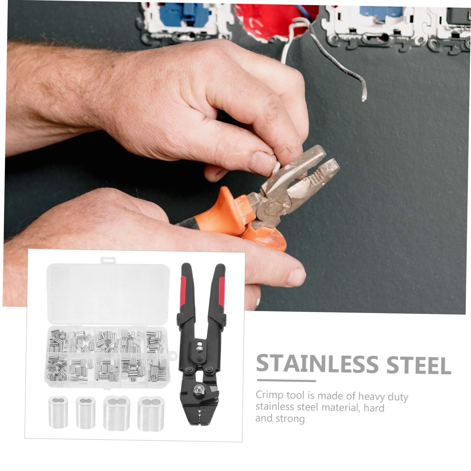 Mikinona Pince à Sertir Câble Inox Portable avec Kit Manchons Aluminium Outil Crimper Fil Acier Multifonction pour Câblage Électrique