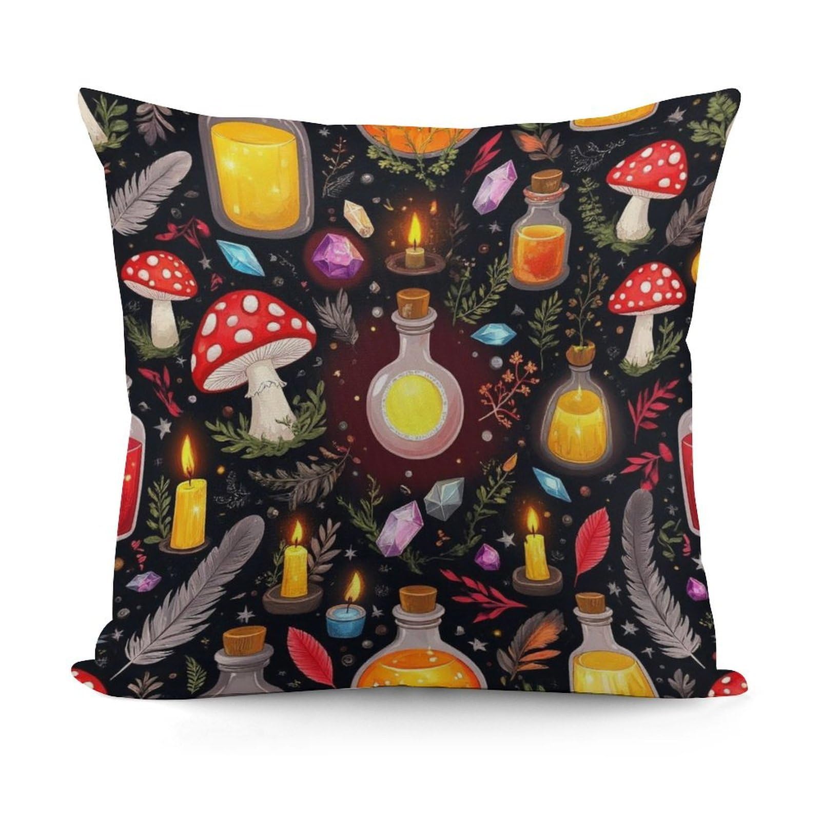Smazdfxx Picture(382) Fashion Super Soft Witch Witchy Goth Magic Mushrooms Pillow Case Cover With Zipper For Bedroom Sofa Couch For All Seasons