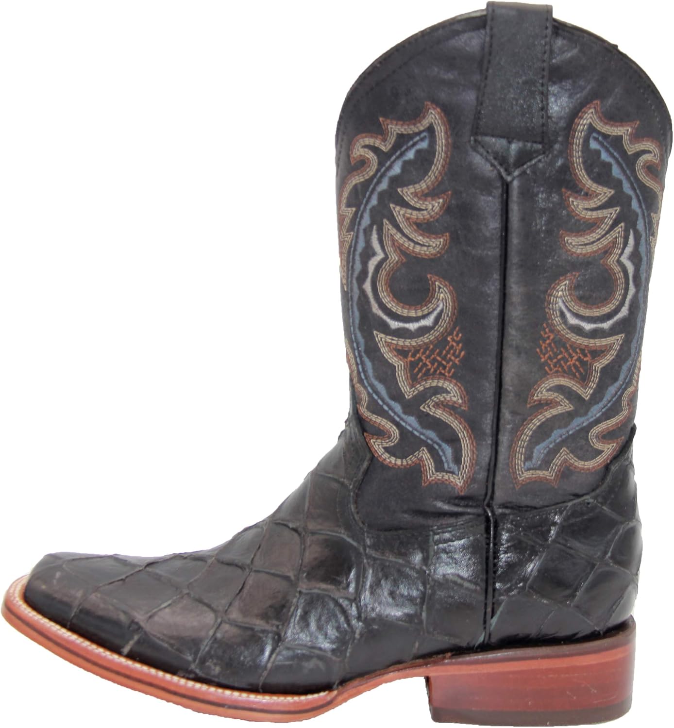 Western Shops Men’s Leather Pirarucu Fish Print Cowboy Western Boots - Image 3