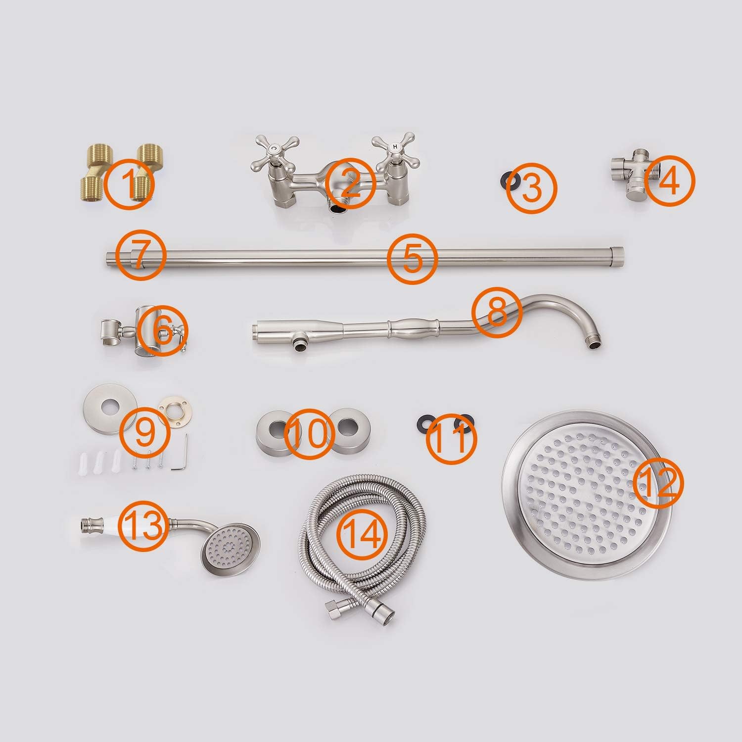 🔥 Cаѕhbасk uр tо 70% Aolemi Brushed Nickel Shower Faucet Set with 12 Inch Extension Tube 8 Inch Rain Shower Head System Handheld Shower Fixture Wall Mount Double Cross Handle