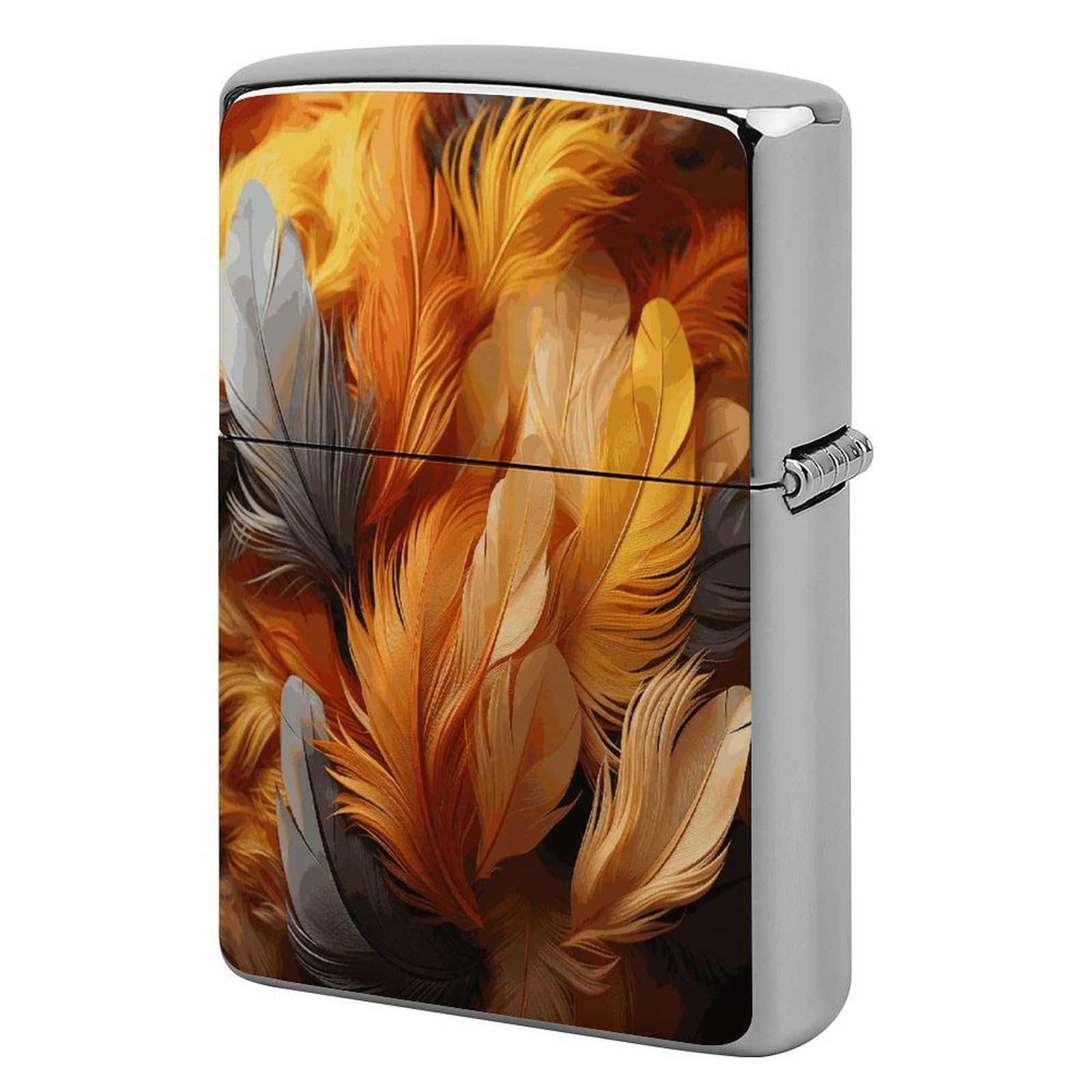 Fekiloot Style Gold And Orange Feathers Lighter Case Cover Lighter Holder