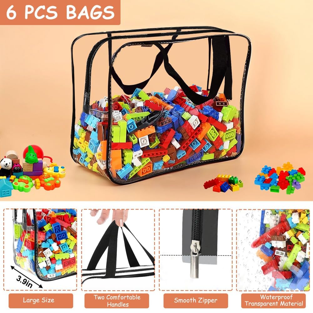 6Pcs Borsa Giocattoli Trasparente con Cerniera, Borse Cosmetici Viaggio Impermeabili PVC Spesso, Sacchetti Toilette Chiaro Portatili Riutilizzabili