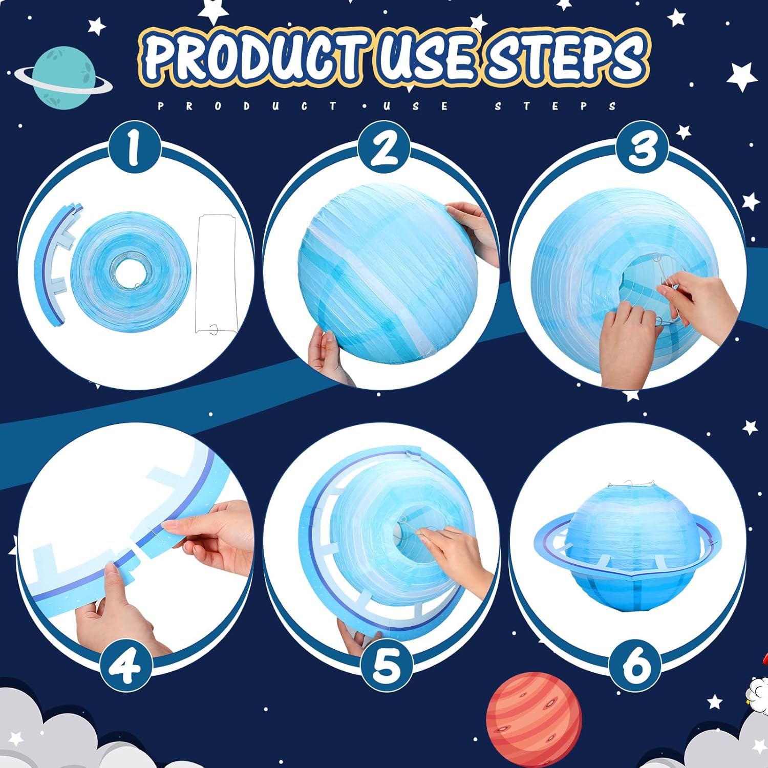 18 Pcs Space Party Decorations Include 8 Pcs 12 Inch Planets Paper Lanterns 8 Pcs Paper Flowers 2 Strings Star Circle Dot Garland Hanging Solar System for Bedroom Classroom