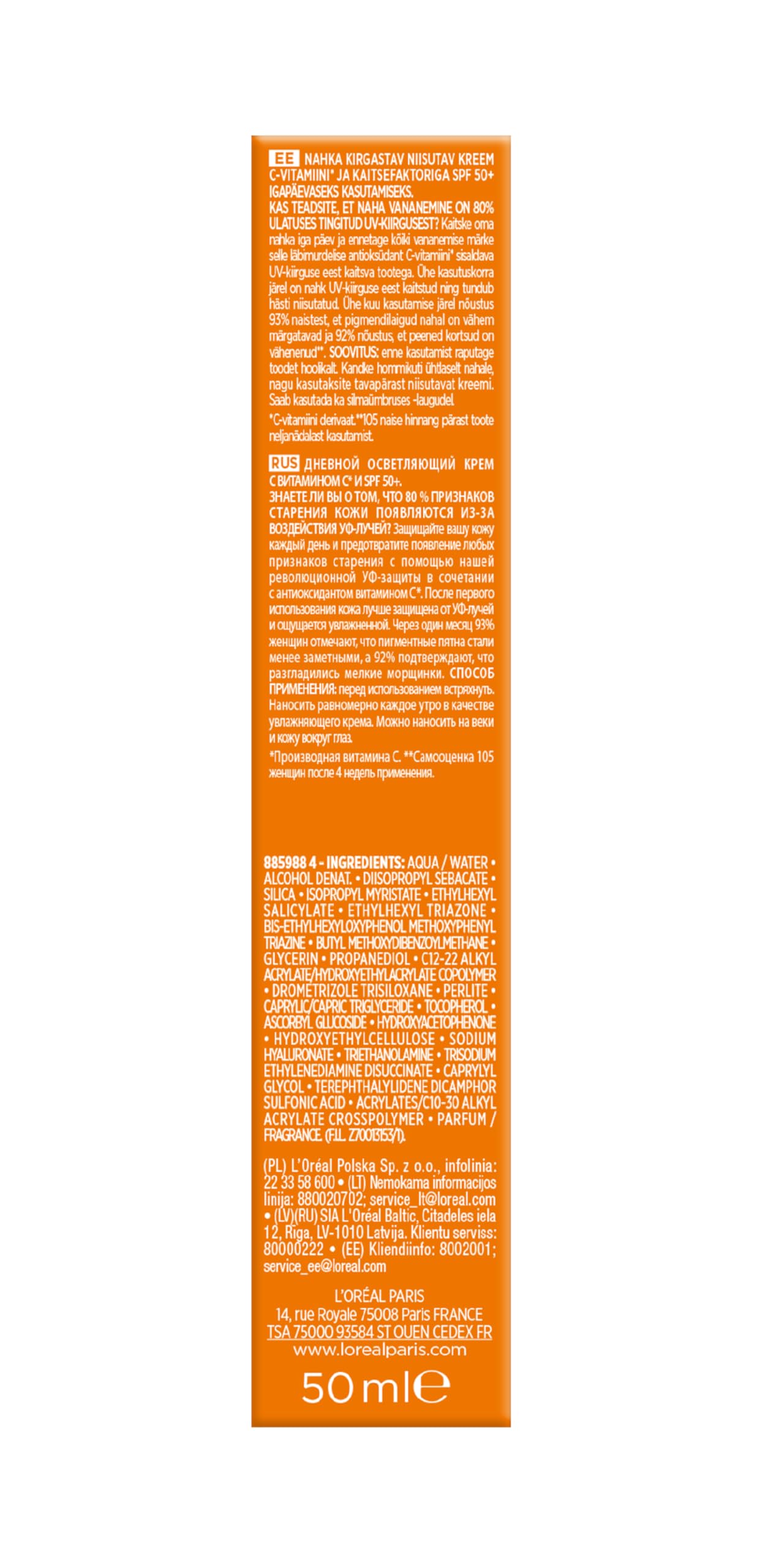 L'Oréal Paris Revitalift Clinical Rozświetlający UV fluid SPF50+ z witaminą C*, 50 ml
