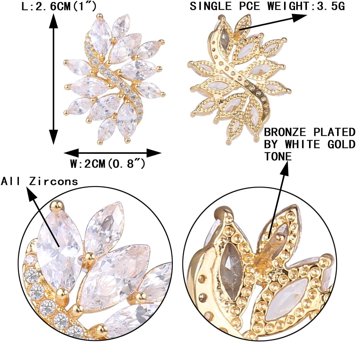 EVER FAITH Women's Cubic Zirconia Elegant Bridal Floral Leaf Pierced Stud Earrings - Image 6