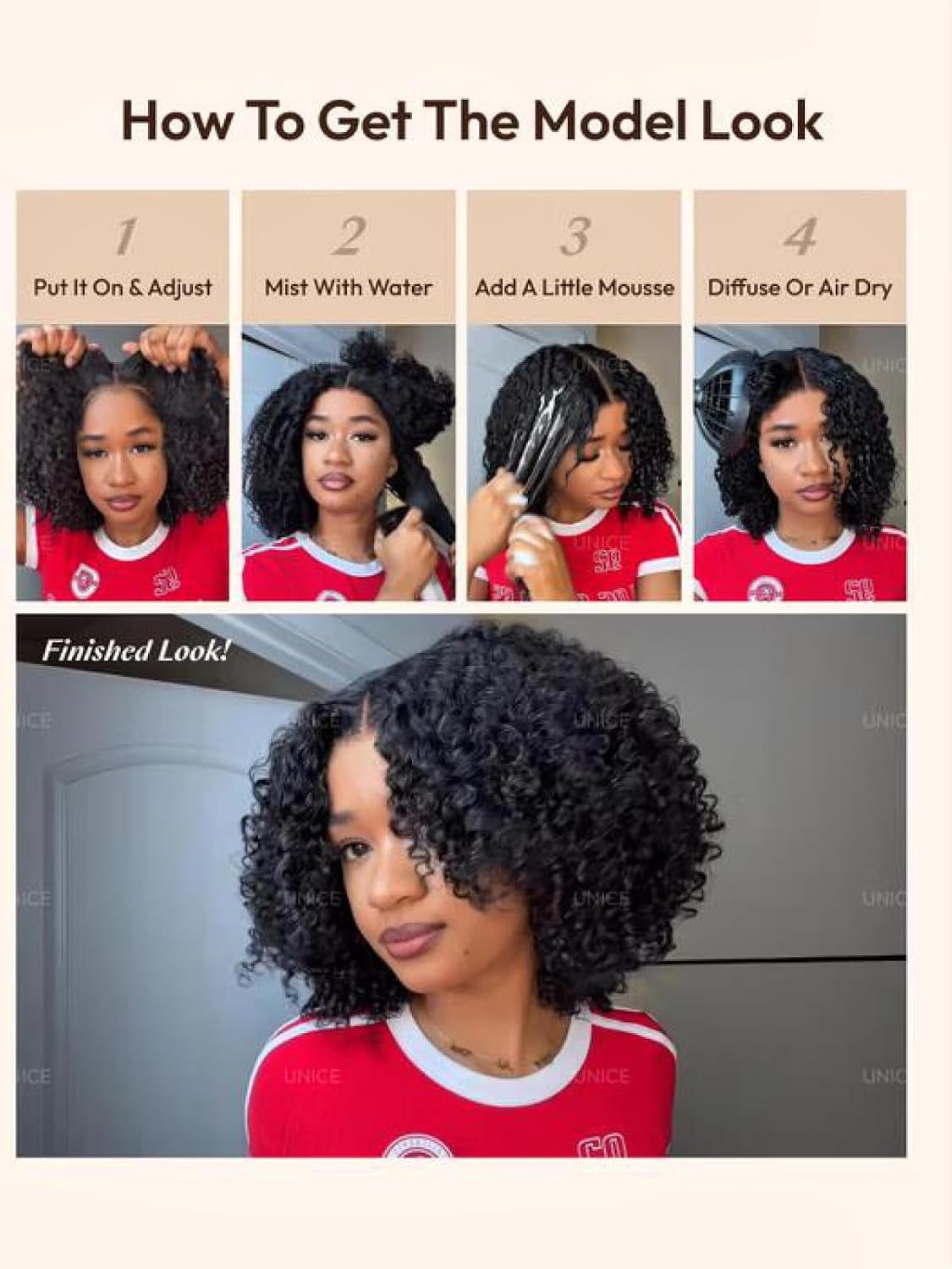 UNICE Afro Kinky Curly Human Hair Wig 16 Inch with Burmese Curly Layers, Glueless 7x5 Lace Front Wig 180% Density, Pre Plucked Pre Cut Bleached Knots, Drawstring Wig, Beginner Friendly Ready to Wear