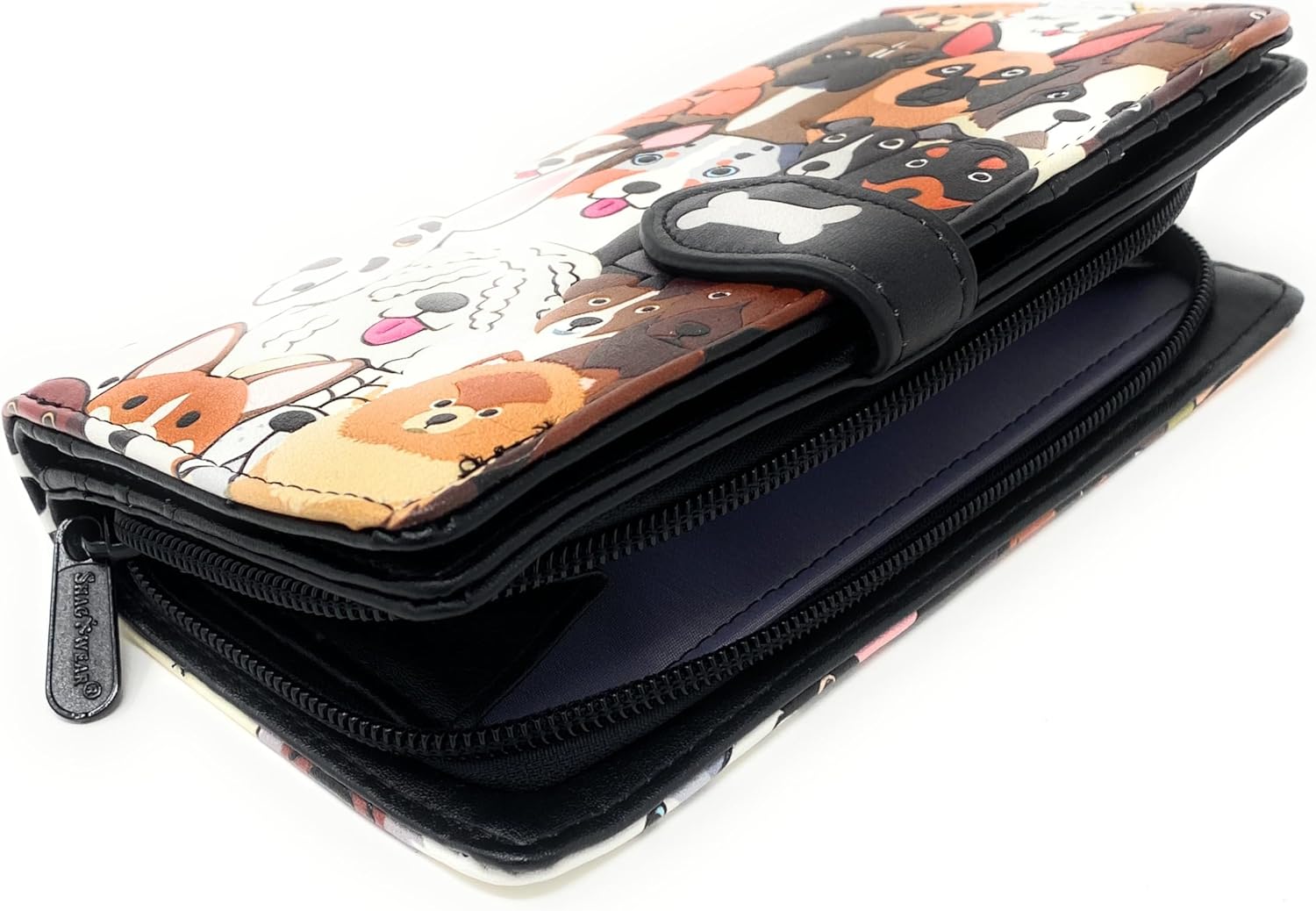 Shag Wear Doggie Crowd Large Wallet Vegan Faux Leather Dog Breed Design Clutch with Card Slots Bill Compartments ID Window Zippered Coin Pocket 7" - Image 3