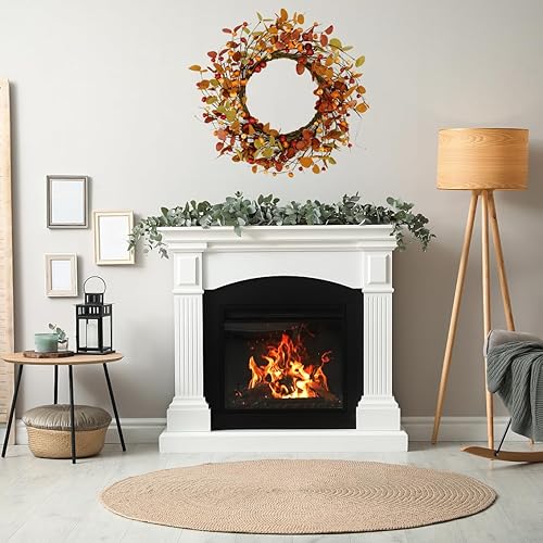 Miniatura 3 de Corona de otoño con hojas de eucalipto naranja para puerta delantera, decoración de ventana de pared interior