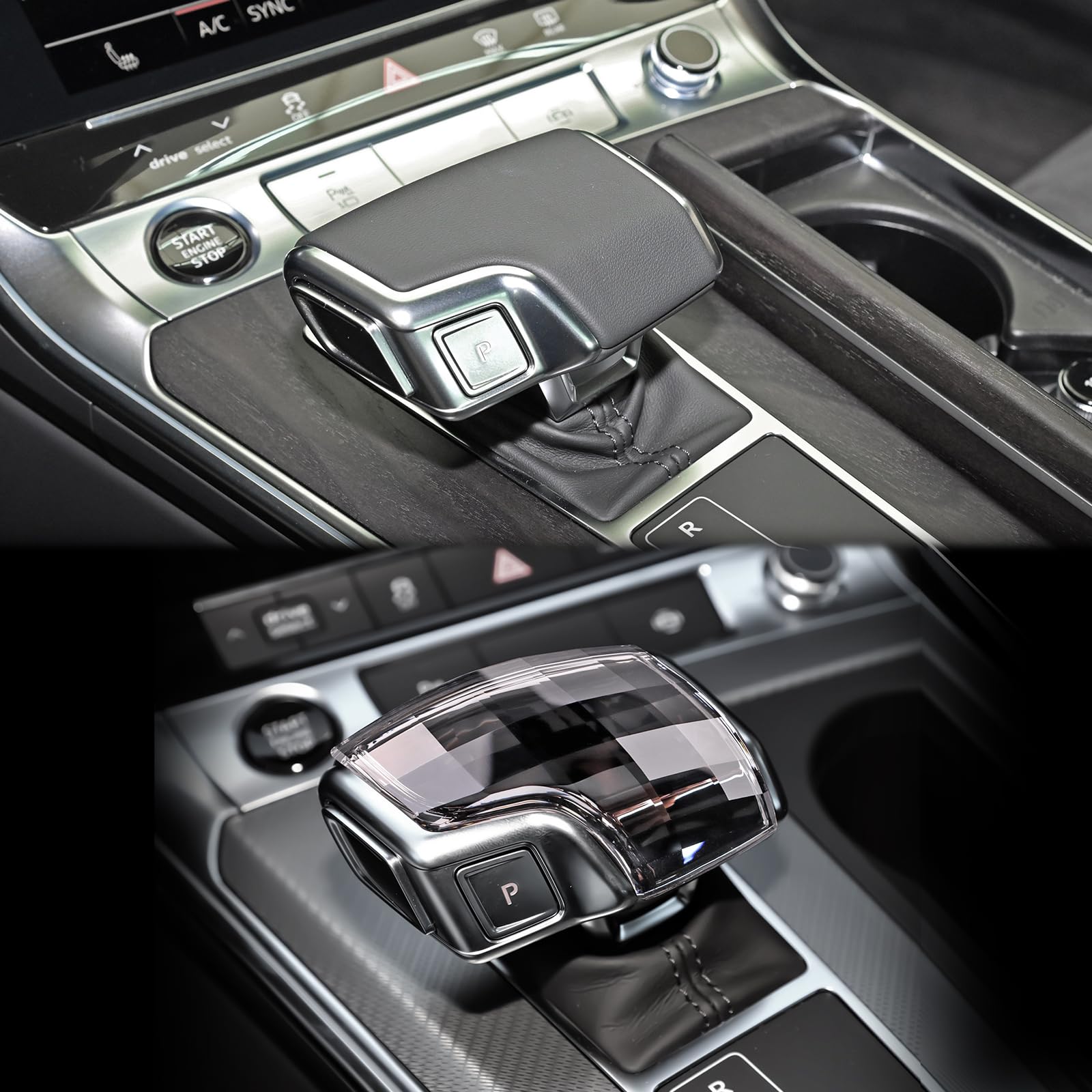 KUNGKIC Cristal Brillante Pomo de la palanca de cambios del coche Cubre Decorativa Pomo de la palanca de cambios Compatible con AUDI A6 A7 SQ8 RS6 RS7 Q7 Q8 S8 Accesorios de Interior(Estilo B)