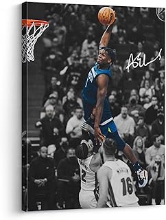 NBA Canvas Wall Art Decor - Anthony Edwards Iconic Dunk, Timberwolves Slam Dunk Action, High-Flying Basketball Moment, Spo...