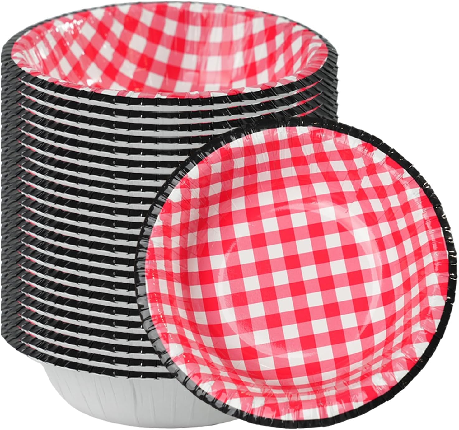 Cherypick Suppenschalen Einweg, 50 Stück, 240 ml, Pappschüsseln im karierten Design, auslaufsicher, schnittfest und mikrowellengeeignet, für Picknick, Camping, Büro, Familienessen und Partys