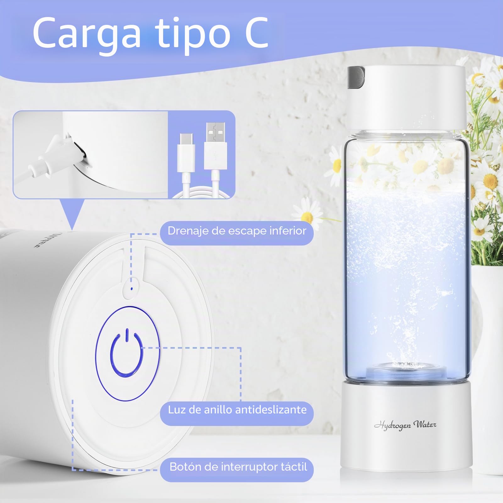 Botella de agua de hidrógeno, generador de botella de agua de hidrógeno, taza de agua portátil rica en H2, tu socio perfecto para un vidrio de estilo de vida consciente de la salud, 380 ml