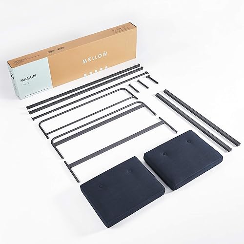 Miniatura 50 de Mellow Maggie - Cama de plataforma de metal con cabecera tapizada con cojín, listones de acero, fácil montaje, gris cielo, tamaño Queen Gris (Sky