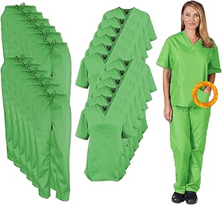 M&M SCRUBS Women Scrub Set V-Neck Medical Scrub Tops and Drawstring Pants - Pack of 12 Set (Lime Green, 5X-Large)