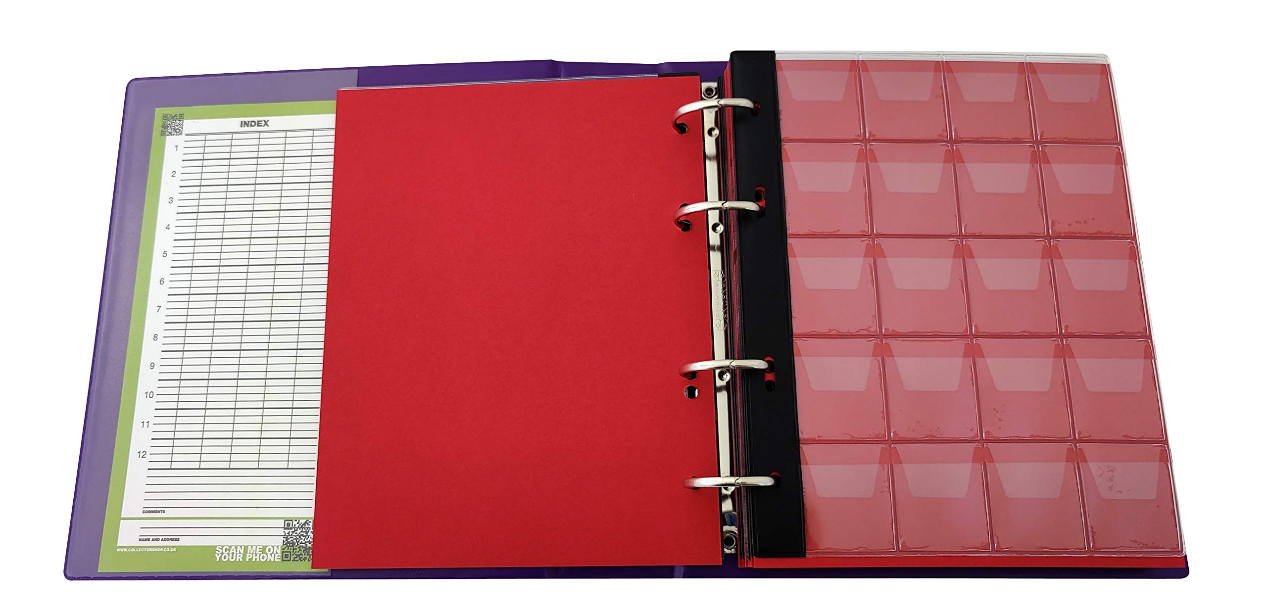 Album De Collection Pour 280 Pièces – 2 Euros Et Taille Moyenne – 14 Pages – 20 Compartiments Par Page – Violet Pastel – Intercalaires Rouges Et Index