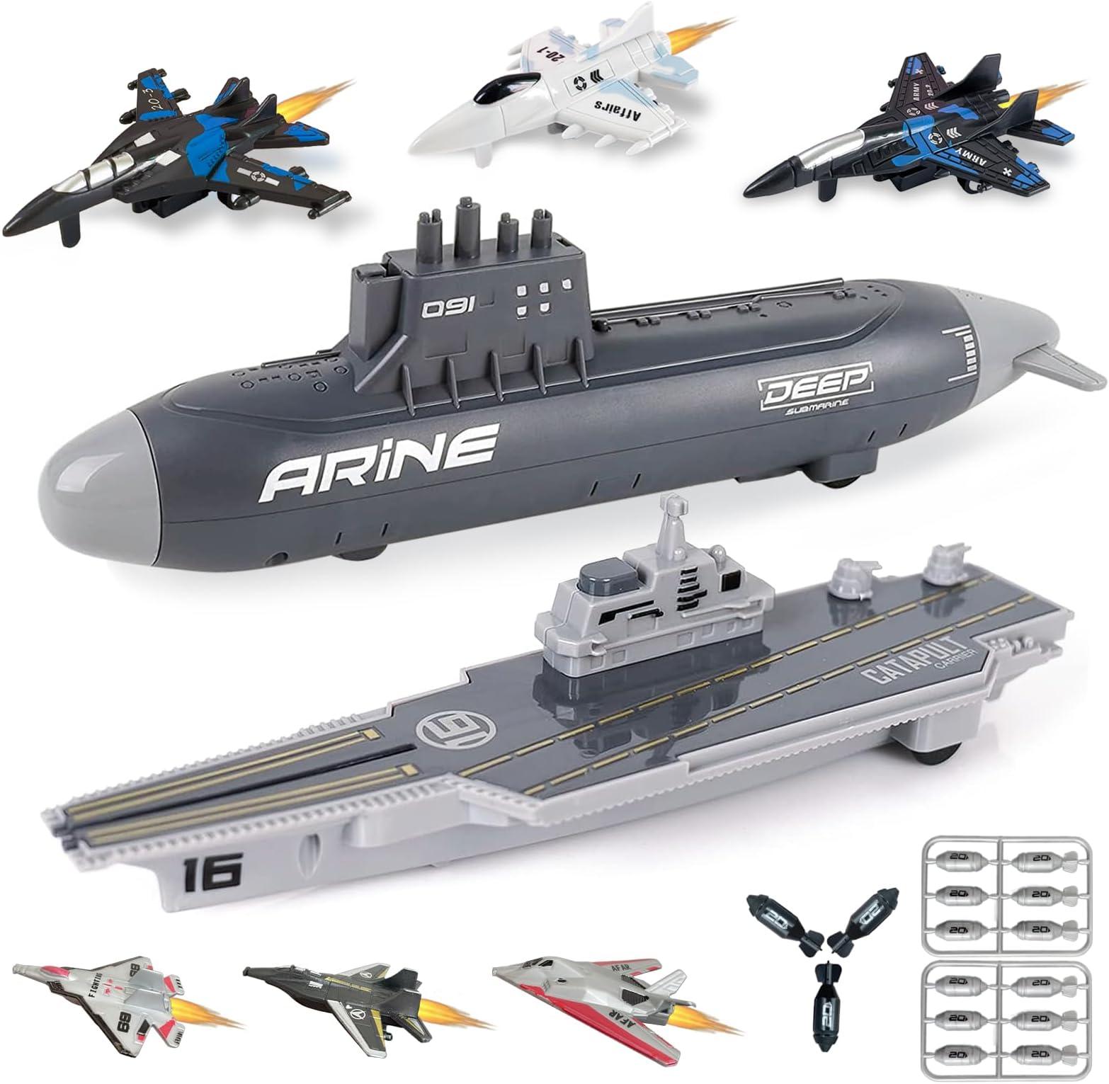 Aircraft Carrier Toy with Submarine, Fighter Jet, Torpedoes - Ideal Gift for Kids