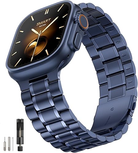 Bestig Compatible with Apple Watch Bands for Men Women 49mm 46mm 45mm 44mm 42mm(Series 3 2 1), Stainless Steel Metal Business Wristband Strap for