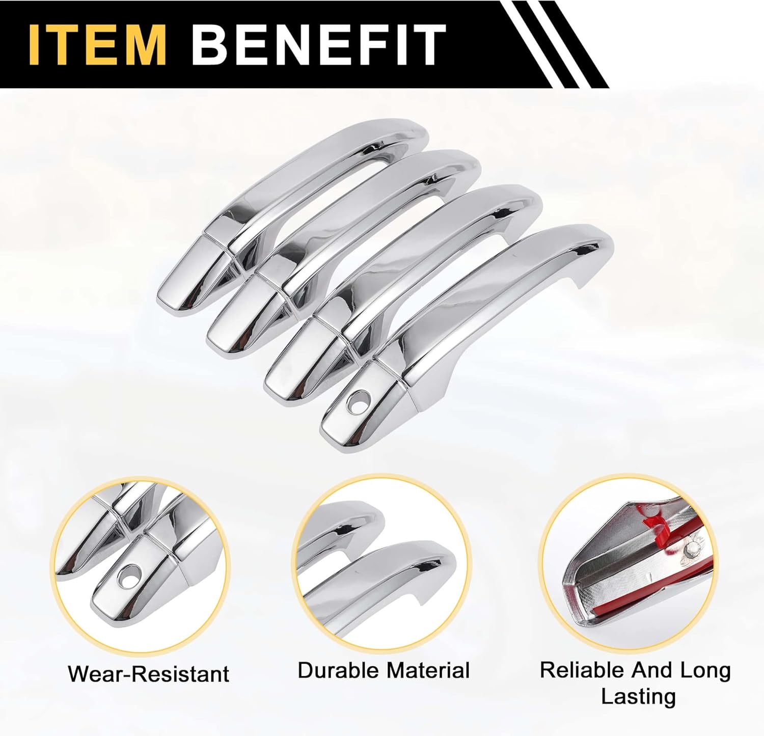4pcs Exterior Door Handle Cover Car Door Handle Protector for Chevrolet Silverado 1500 2014-2024 Car Door Handle Protector without Keypad ABS Chrome Silver Tone
