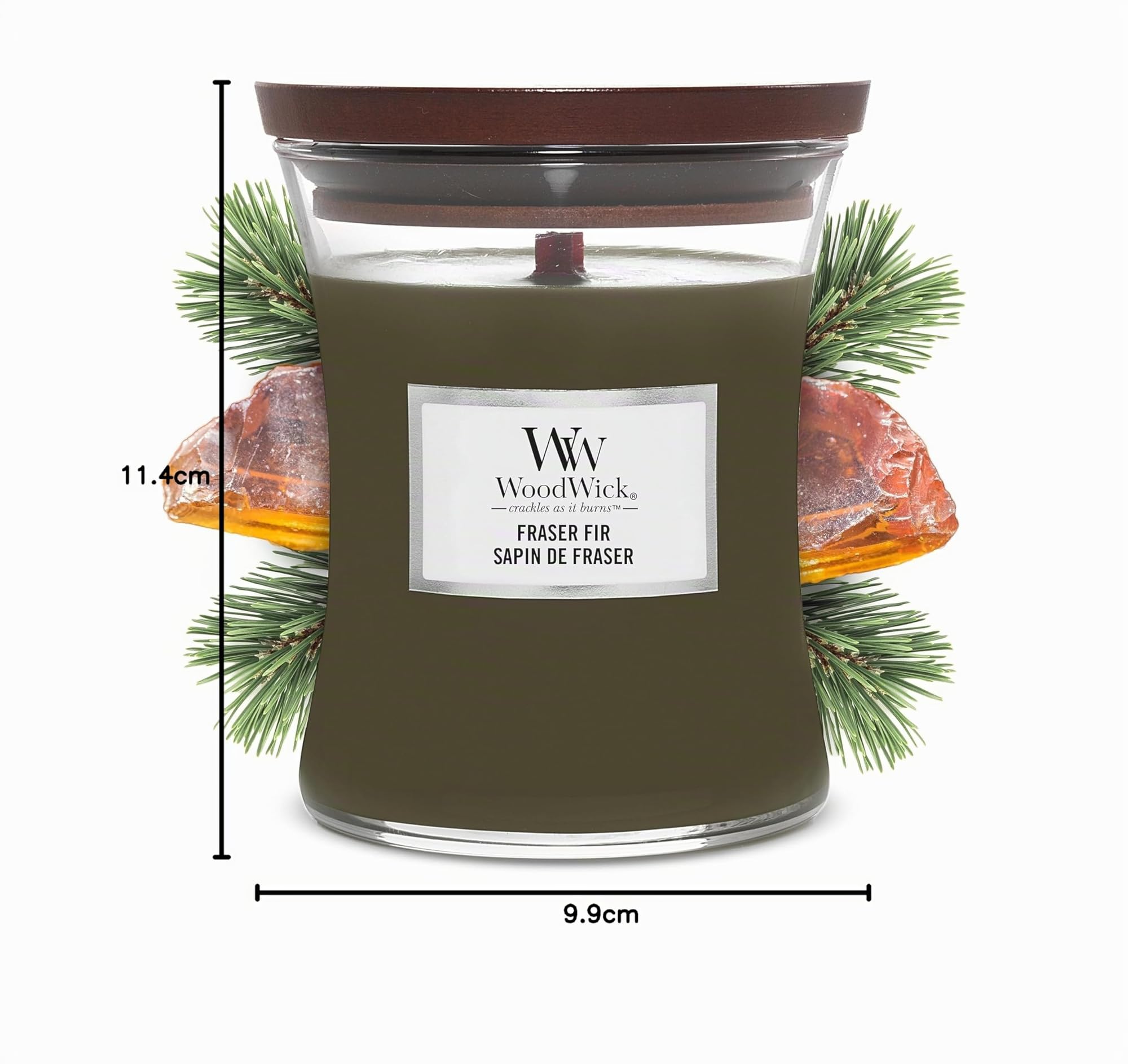 WoodWick Hourglass Candela Profumata Media | Fraser Fir | Con Stoppino Scoppiettante | Fino a 60 Ore