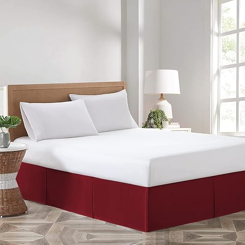 Dee's Collection Falda de cama mágica color burdeos, tamaño Queen, faldas de cama mágicas de esquina dividida de 21 pulgadas, faldas de cama mágicas