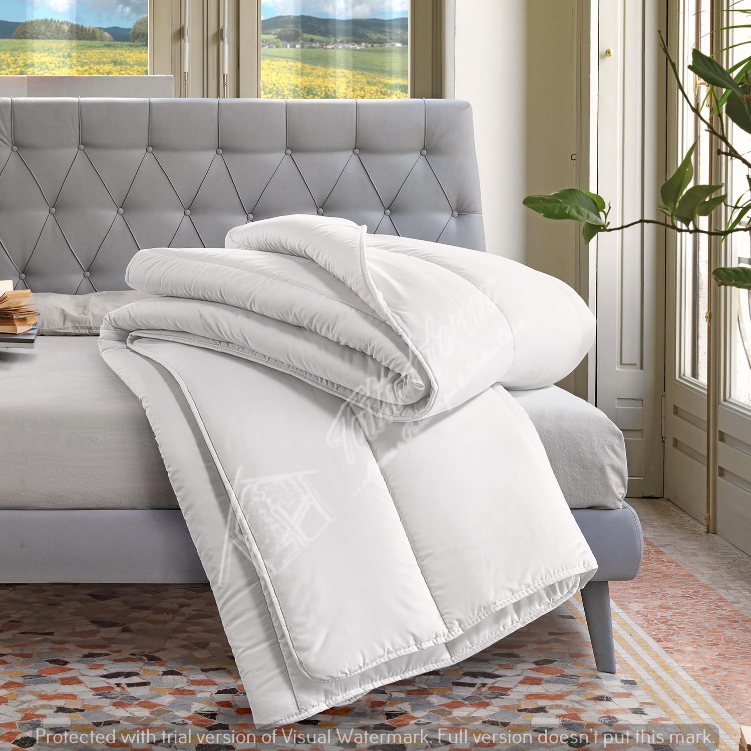 Tata Home Piumino Letto Matrimoniale 4 Stagioni in Calda e Morbida Microfibra Piumone Doppio con Bottoni Piumino per Sacco Autunnale Invernale Misura 250x200 cm Colore Bianco Mod. Jeff