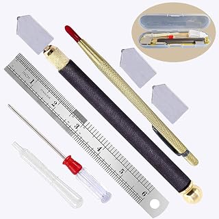 Glass Cutter 3mm-14mm, Glass Cutting Tool with Glass Cutting Oil, Carbide Tip Scriber,Pencil Style Oil Feed Carbide Tip Glass Cutter for Mirror/Tiles/Mosaic.