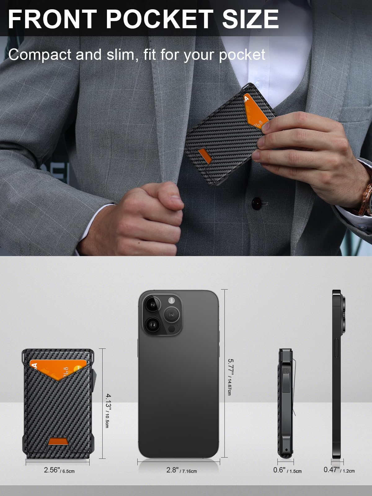 Wallet for Men RFID Wallet with 2 ID Windows & Money Clip, Slim Pop Up Card Holder for 10-12 Cards, Bifold Minimalist Smart Wallet for Front Pocket, Compact Metal Credit Card Holder, Gifts for Men