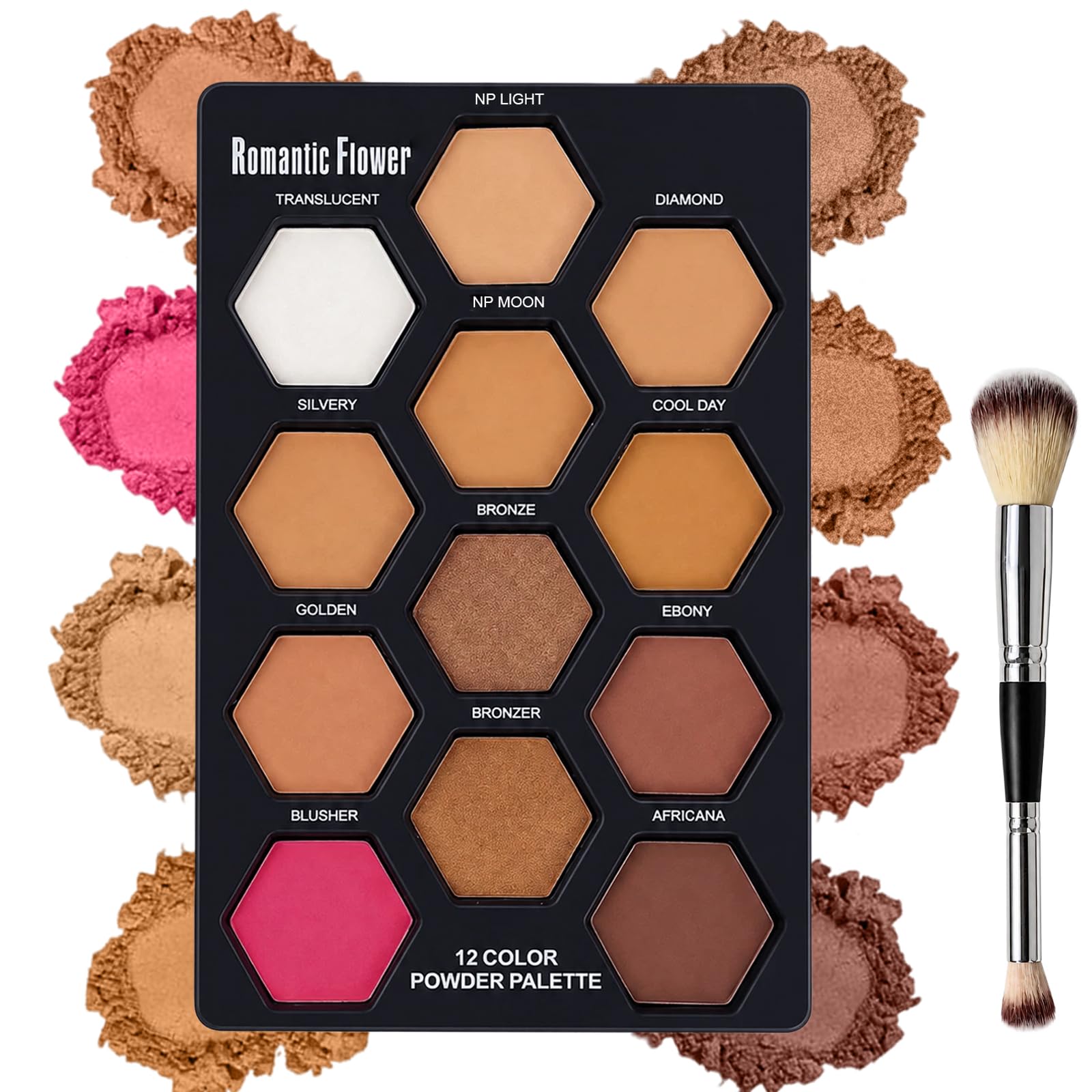 Joyeee 12 Colors Contour Makeup Palette, Blush Highlighter Concealer Bronzer Powder with Make up Brush, Long Wearing Blendable Full Coverage Foundation Muticolor 1