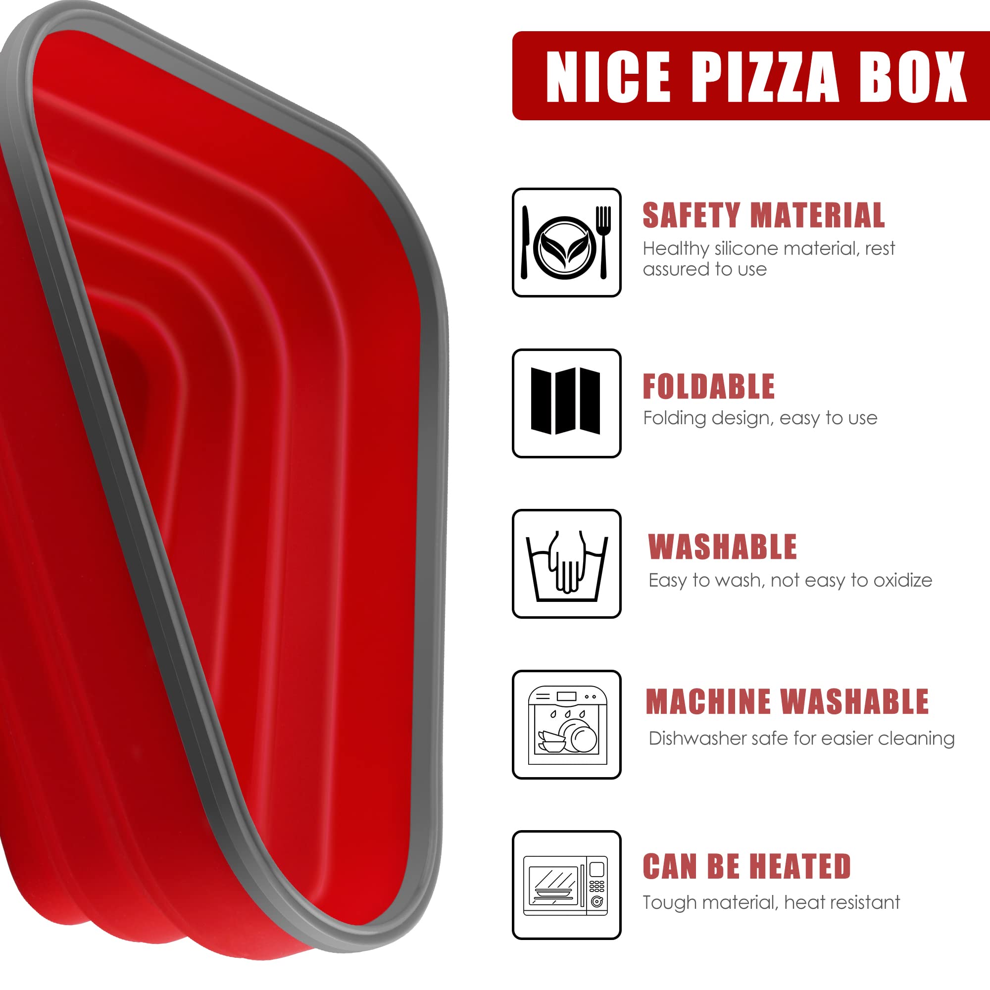 Pizzaballenbox, Pizzabehälter, Pizza-Aufbewahrungsbehälter mit 5 Trennwänden, Aus lebensmittelechtem Silikon, BPA-frei, zur Aufbewahrung von Pizza, Brot, Kuchen usw