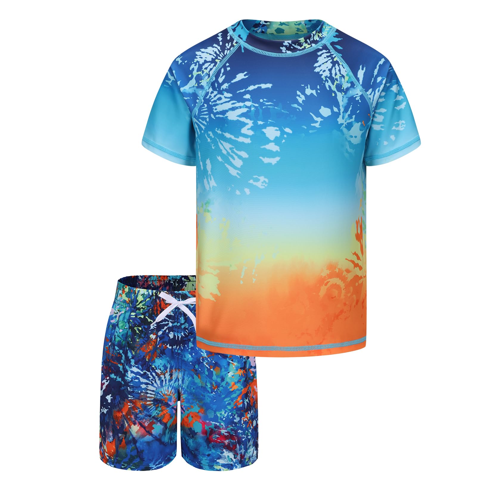 Boys Rash Guard Swimsuits Set for Boys Short Sleeve Swim Shirts with Trunks 2 Piece Quick Dry Swim Set