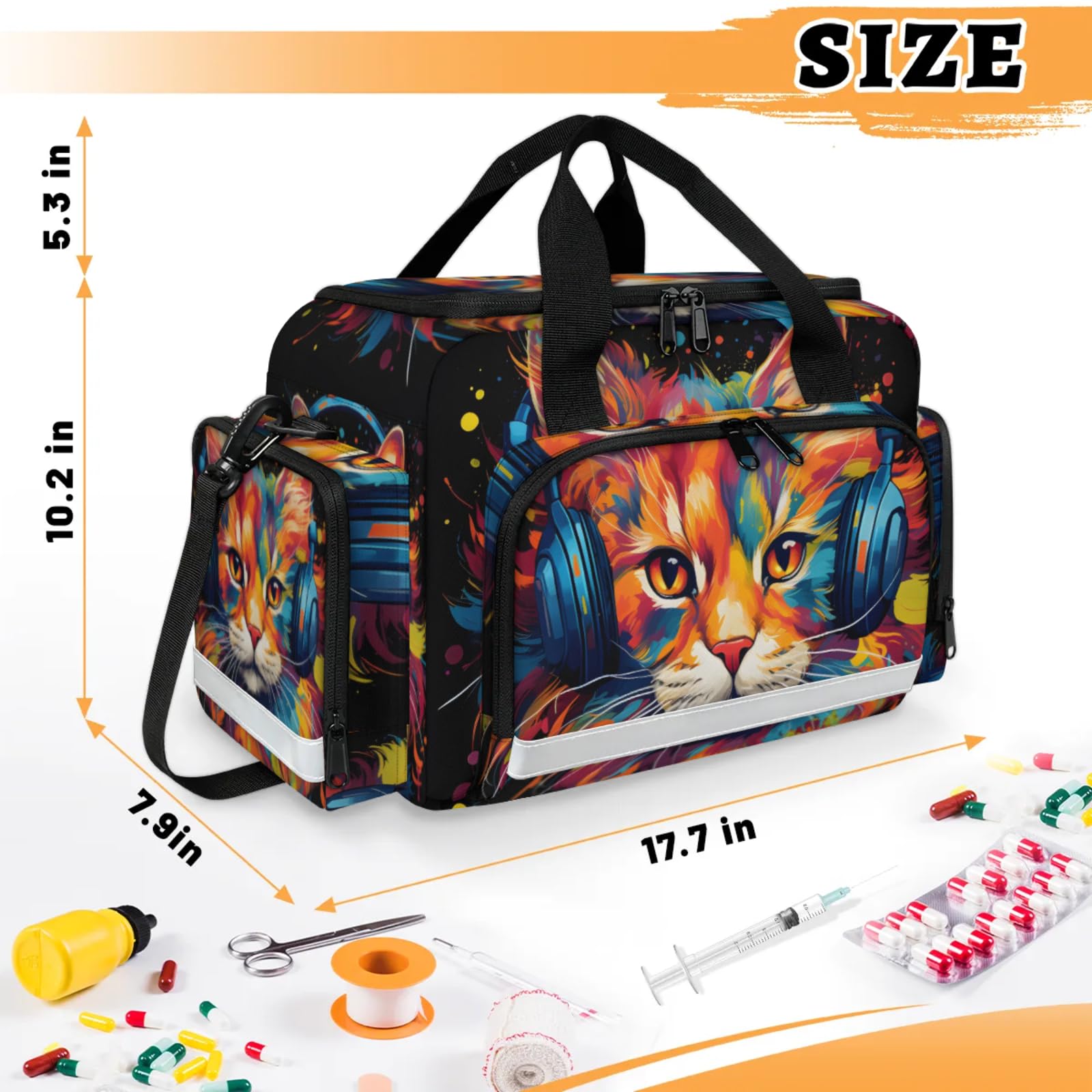 GzLeyigou First Aid Bags Empty, Maine Coon Cat Emergency Bag First Aid Kit Multiple Compartment Kit Carrier On Call Trauma Bag For Paramedics Emergency Medical Supplies Kit