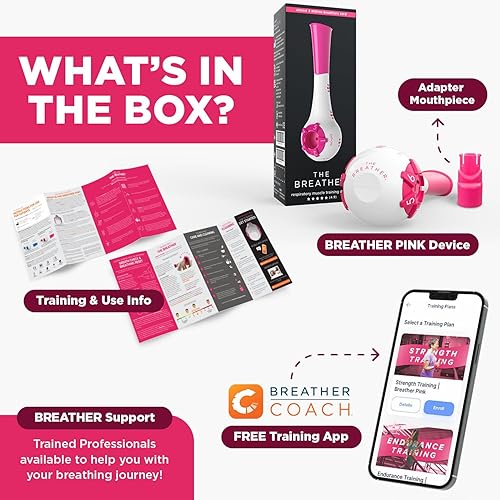 Miniatura 5 de The Breather Rosa | Entrenamiento pulmonar fácil para una mejor respiración y mejorar su bienestar | Aplicación de entrenamiento guiado incluida