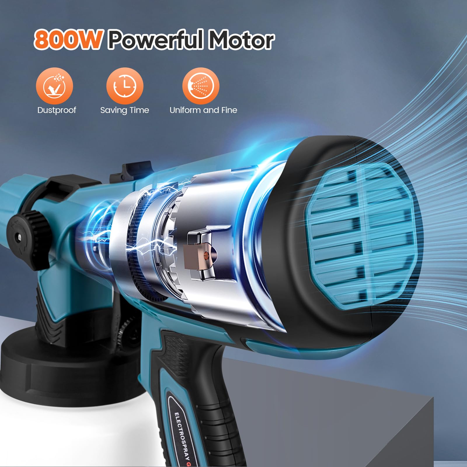 Pulverizador de pintura, pistola de pintura HVLP de 800 W, pistola de pintura eléctrica de 1400 ml con 4 boquillas y 3 patrones, para muebles, armarios, vallas, paredes, puertas, sillas de jardín