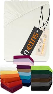 npluseins Jersey Spannbetttuch 100% Baumwolle, 140-160x200 cm, Naturweiß