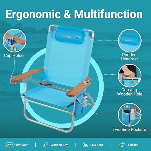 Miniatura 3 de #WEJOY Silla de playa plegable para césped, silla portátil resistente para exteriores con reposabrazos duro para camping, jardín, conciertos,