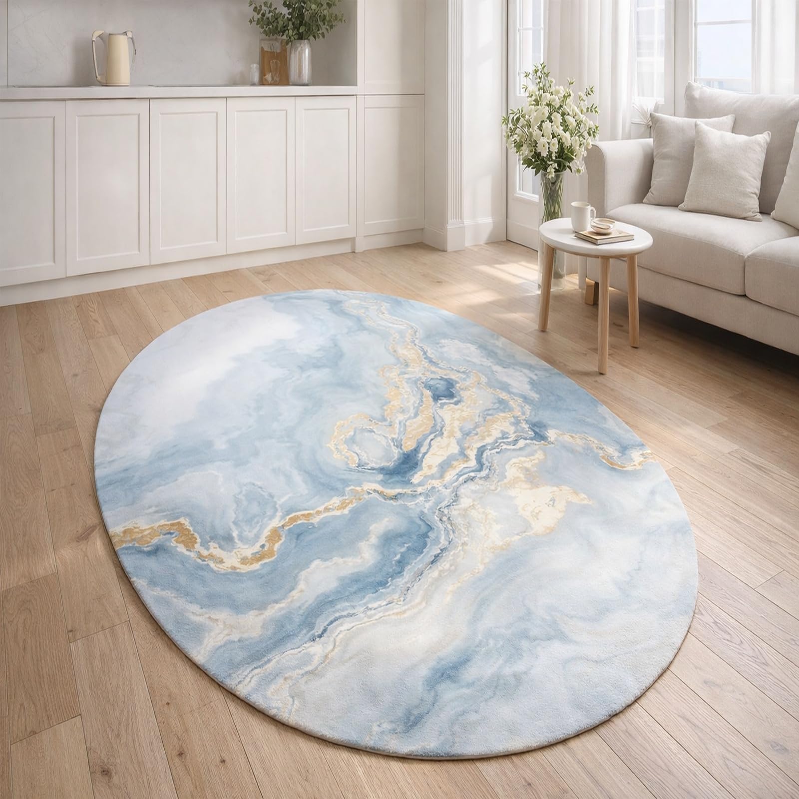 Tapis ovale salon abstrait pour réchauffer le sol froid de la chambre