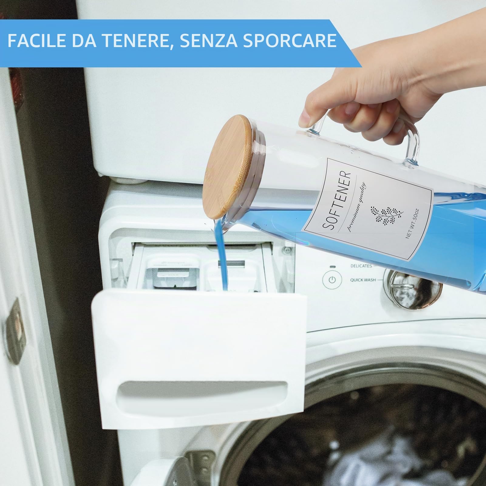 Set dispenser per detersivo per bucato con coperchi e manici in bambù, facili da versare, confezione da 2 contenitori per bucato da 1,417,5 g, per l'organizzazione e la conservazione della