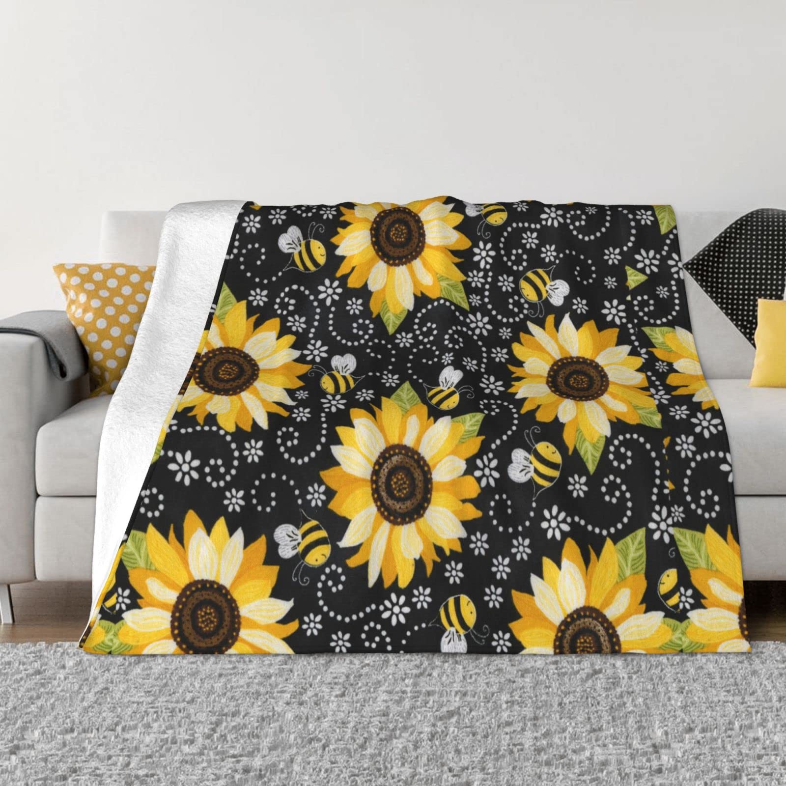 Plaid flanelle abeille et tournesol pour vos soirées cocooning au salon