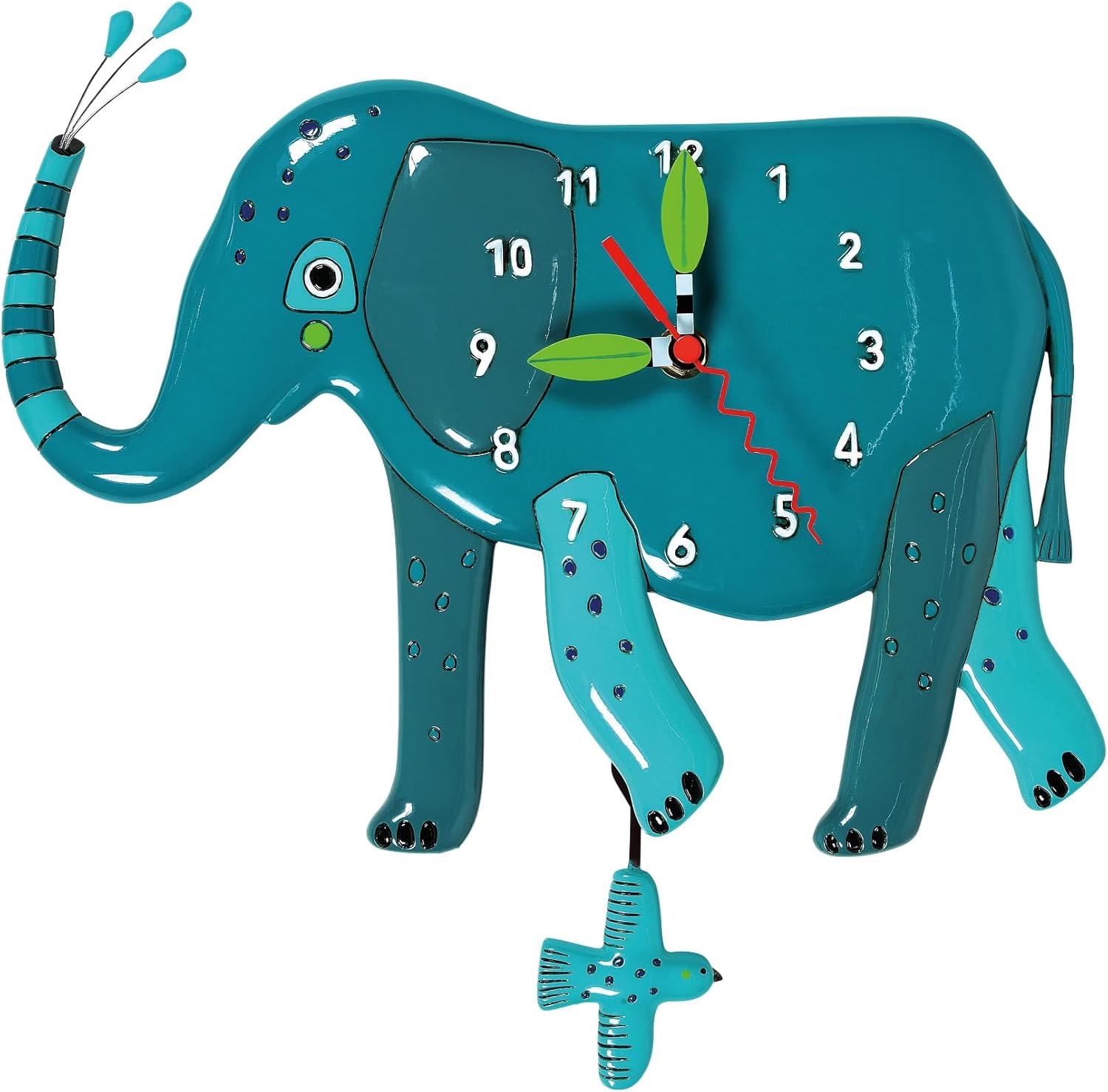 Enesco Allen Designs Gentle Giant Elephant with Bird Battery-Operated Sculpted Pendulum Wall Clock, 9.25 Inch, Multicolor