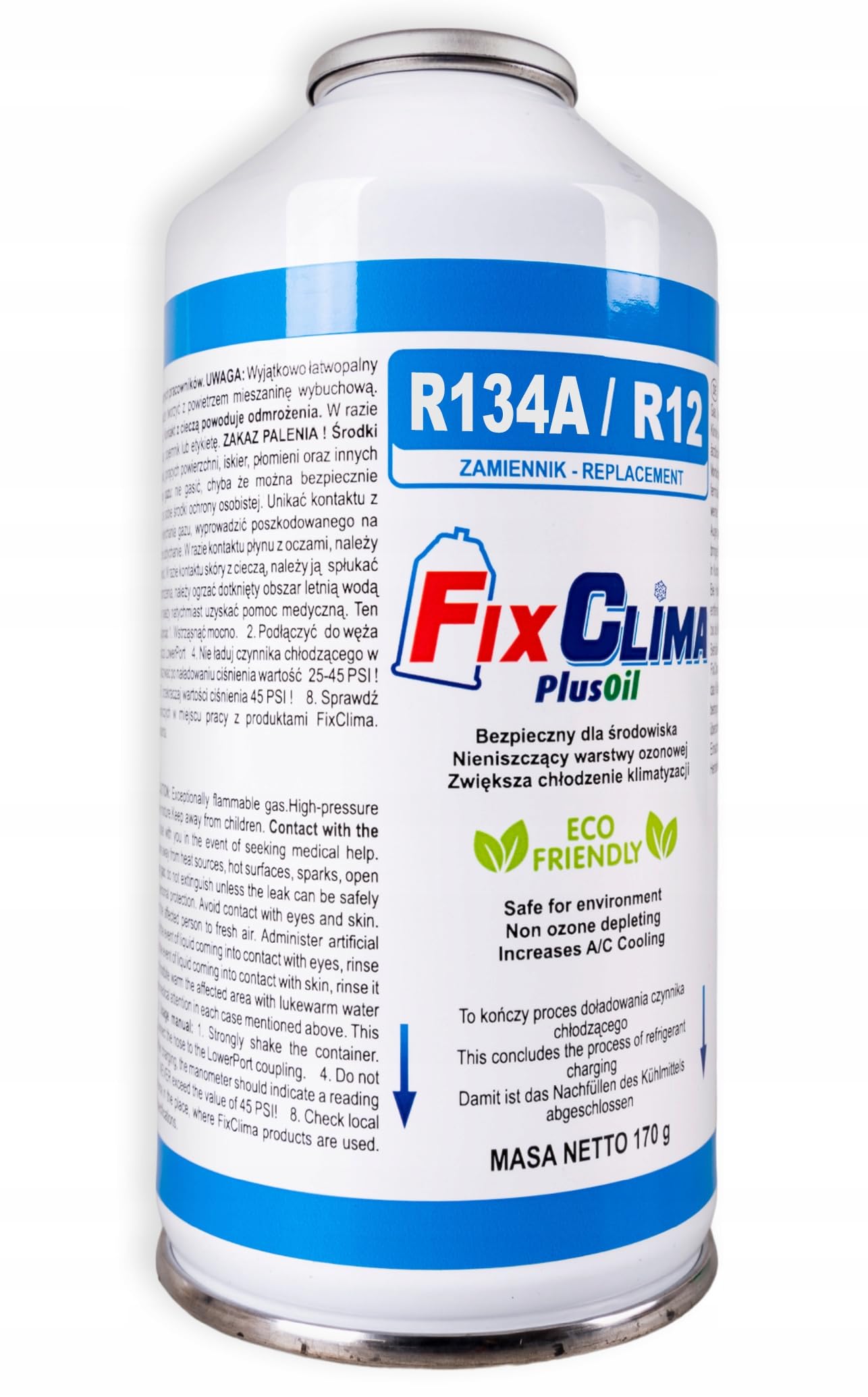 FixClima R134A - Gas di riempimento dell'aria condizionata per automobili 1994-2016, con tubo, sigillante 3 in 1 e adattatore, confezione da 5 pezzi